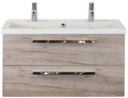 Seville Badmeubelset 100 cm - Craft Oak - Wastafel Djazz 2 Kraangaten