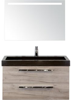 Seville Badmeubelset 100 cm - Craft Oak - Wastafel Lucca 1 Kraangat met Sence Spiegel