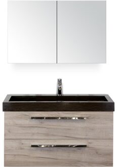Seville Badmeubelset 100 cm - Craft Oak - Wastafel Lucca 1 Kraangat met Spiegelkast