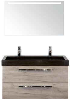 Seville Badmeubelset 100 cm - Craft Oak - Wastafel Lucca 2 Kraangaten met Sence Spiegel