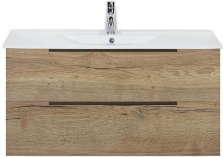 Seville Badmeubelset 100 cm - Natuur Eiken Edge Greep - Wastafel Enjoy