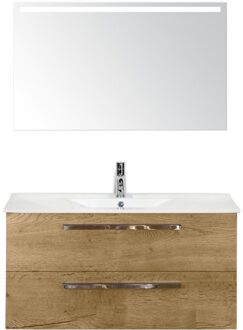 Seville Badmeubelset 100 cm - Natuur Eiken - Keramische Wastafel Wit Enjoy met Sence Spiegel