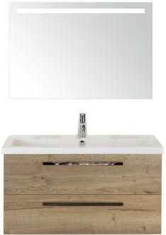 Seville Badmeubelset 100 cm - Natuur Eiken - Wastafel Djazz 1 Kraangat met Sence Spiegel