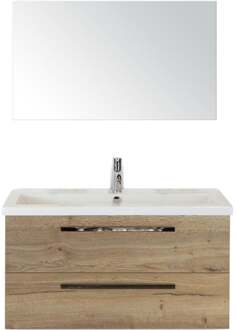 Seville Badmeubelset 100 cm - Natuur Eiken - Wastafel Djazz 1 Kraangat met Spiegel