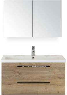 Seville Badmeubelset 100 cm - Natuur Eiken - Wastafel Djazz 1 Kraangat met Spiegelkast