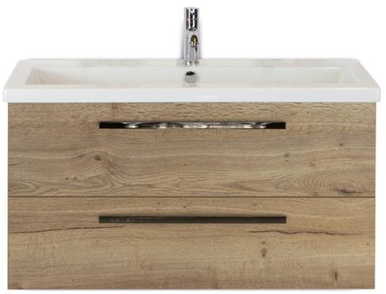 Seville Badmeubelset 100 cm - Natuur Eiken - Wastafel Djazz 1 Kraangat