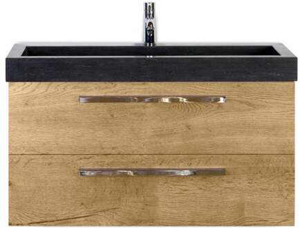 Seville Badmeubelset 100 cm - Natuur Eiken - Wastafel Hardsteen Wit Lucca