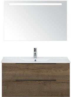 Seville Badmeubelset 100 cm - Tabacco Edge Greep - Wastafel Enjoy met Sence Spiegel
