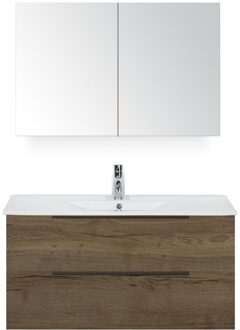 Seville Badmeubelset 100 cm - Tabacco Edge Greep - Wastafel Enjoy met Spiegelkast