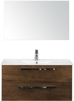 Seville Badmeubelset 100 cm - Tabacco - Keramische Wastafel Wit Enjoy met Spiegel