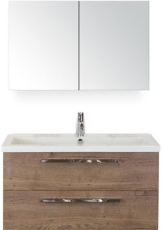 Seville Badmeubelset 100 cm - Tabacco - Wastafel Djazz 1 Kraangat met Spiegelkast