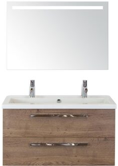 Seville Badmeubelset 100 cm - Tabacco - Wastafel Djazz 2 Kraangaten met Sence Spiegel