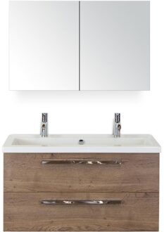 Seville Badmeubelset 100 cm - Tabacco - Wastafel Djazz 2 Kraangaten met Spiegelkast