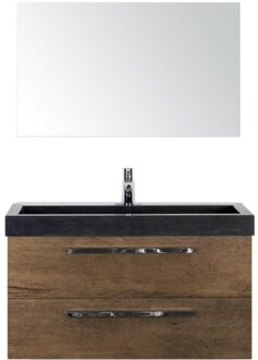 Seville Badmeubelset 100 cm - Tabacco - Wastafel Hardsteen Wit Lucca met Spiegel