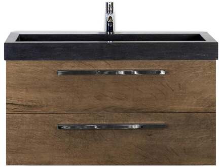 Seville Badmeubelset 100 cm - Tabacco - Wastafel Hardsteen Wit Lucca