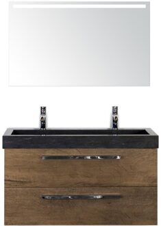 Seville Badmeubelset 100 cm - Tabacco - Wastafel Lucca 2 Kraangaten met Sence Spiegel