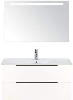 Seville Badmeubelset 100 cm - Wit Hoogglans Edge Greep - Wastafel Enjoy met Sence Spiegel