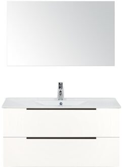 Seville Badmeubelset 100 cm - Wit Hoogglans Edge Greep - Wastafel Enjoy met Spiegel