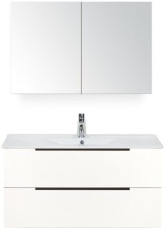 Seville Badmeubelset 100 cm - Wit Hoogglans Edge Greep - Wastafel Enjoy met Spiegelkast