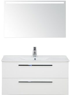 Seville Badmeubelset 100 cm - Wit Hoogglans - Keramische Wastafel Wit Enjoy met Sence Spiegel