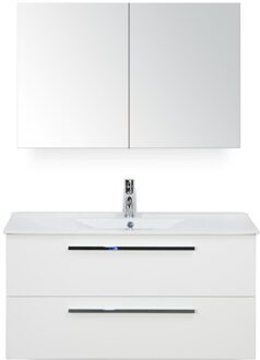 Seville Badmeubelset 100 cm - Wit Hoogglans - Keramische Wastafel Wit Enjoy met Spiegelkast