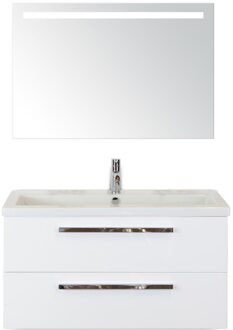 Seville Badmeubelset 100 cm - Wit Hoogglans - Wastafel Djazz 1 Kraangat met Sence Spiegel