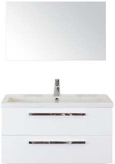 Seville Badmeubelset 100 cm - Wit Hoogglans - Wastafel Djazz 1 Kraangat met Spiegel