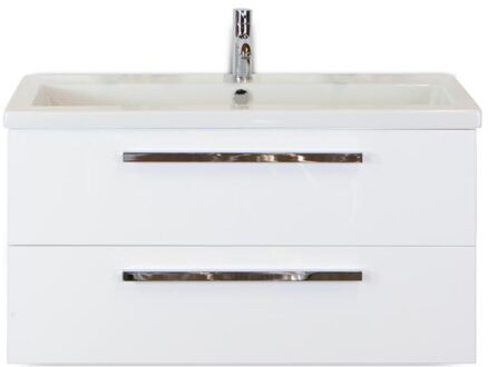 Seville Badmeubelset 100 cm - Wit Hoogglans - Wastafel Djazz 1 Kraangat