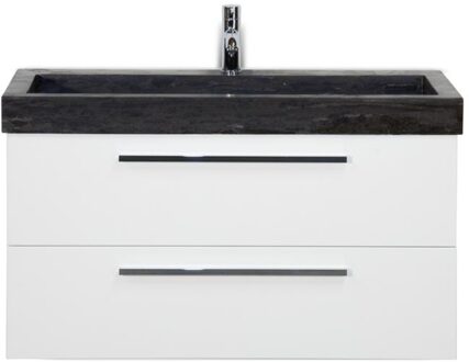 Seville Badmeubelset 100 cm - Wit Hoogglans - Wastafel Hardsteen Wit Lucca