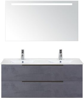 Seville Badmeubelset 120 cm - 2 Laden Beton Antra Edge - Wastafel Enjoy Dubbel met Sence Spiegel