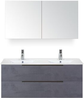 Seville Badmeubelset 120 cm - 2 Laden Beton Antra Edge - Wastafel Enjoy Dubbel met Spiegel