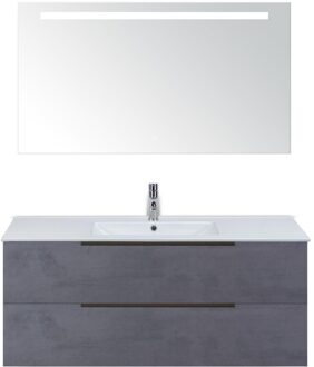 Seville Badmeubelset 120 cm - 2 Laden Beton Antra Edge - Wastafel Enjoy Enkel met Sence Spiegel
