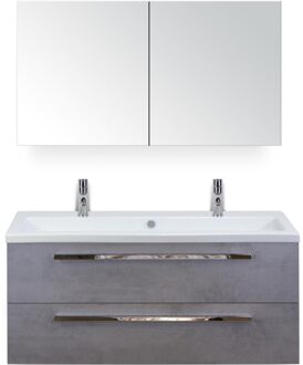 Seville Badmeubelset 120 cm - 2 Laden Beton Antra - Wastafel Djazz Enkel 2 Kraangaten met Spiegelkast