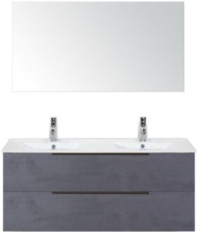 Seville Badmeubelset 120 cm - 2 Laden Beton Antrac Edge - Wastafel Enjoy Dubbel met Spiegel