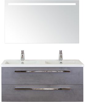 Seville Badmeubelset 120 cm - 2 Laden Beton Antrac - Wastafel Djazz Dubbel met Sence Spiegel