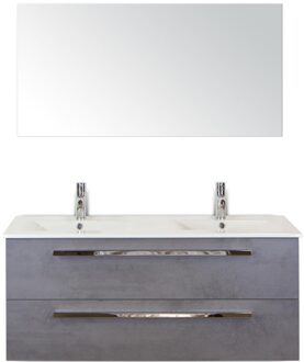 Seville Badmeubelset 120 cm - 2 Laden Beton Antraciet - Wastafel Enjoy Dubbel met Spiegel