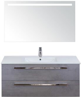 Seville Badmeubelset 120 cm - 2 Laden Beton Antraciet - Wastafel Enjoy Enkel met Sence Spiegel