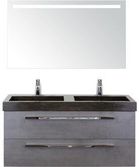 Seville Badmeubelset 120 cm - 2 Laden Beton Antraciet - Wastafel Lucca Dubbel met Sence Spiegel