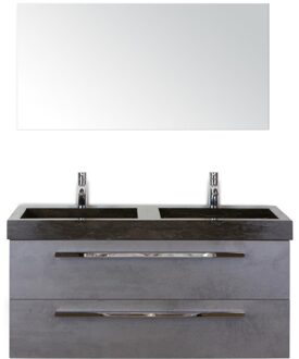 Seville Badmeubelset 120 cm - 2 Laden Beton Antraciet - Wastafel Lucca Dubbel met Spiegel