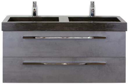 Seville Badmeubelset 120 cm - 2 Laden Beton Antraciet - Wastafel Lucca Dubbel