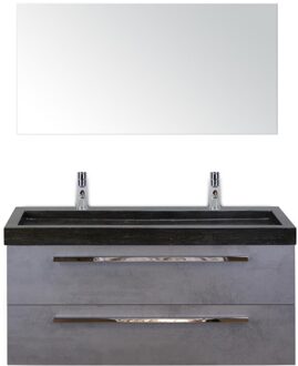 Seville Badmeubelset 120 cm - 2 Laden Beton Antraciet - Wastafel Lucca Enkel met Spiegel
