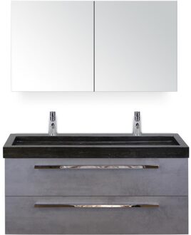 Seville Badmeubelset 120 cm - 2 Laden Beton Antraciet - Wastafel Lucca Enkel met Spiegelkast
