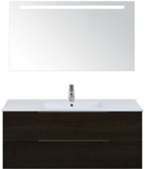 Seville Badmeubelset 120 cm - 2 Laden Black Oak Edge - Wastafel Enjoy Enkel met Sence Spiegel