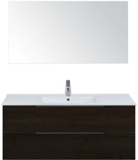 Seville Badmeubelset 120 cm - 2 Laden Black Oak Edge - Wastafel Enjoy Enkel met Spiegel