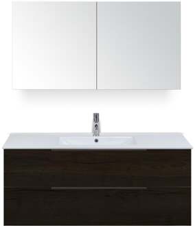 Seville Badmeubelset 120 cm - 2 Laden Black Oak Edge - Wastafel Enjoy Enkel met Spiegelkast