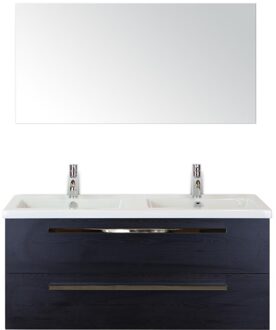 Seville Badmeubelset 120 cm - 2 Laden Black Oak - Wastafel Djazz Dubbel met Spiegel