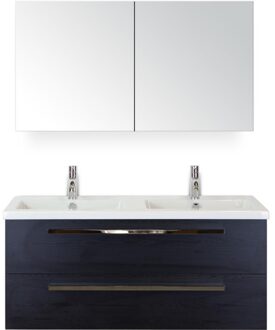Seville Badmeubelset 120 cm - 2 Laden Black Oak - Wastafel Djazz Dubbel met Spiegelkast
