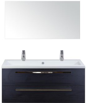 Seville Badmeubelset 120 cm - 2 Laden Black Oak - Wastafel Djazz Enkel 2 Kraangaten met Spiegel