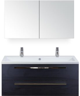 Seville Badmeubelset 120 cm - 2 Laden Black Oak - Wastafel Djazz Enkel 2 Kraangaten met Spiegelkast