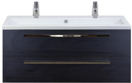 Seville Badmeubelset 120 cm - 2 Laden Black Oak - Wastafel Djazz Enkel 2 Kraangaten